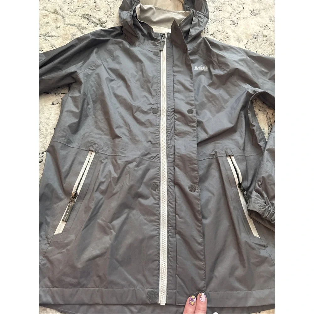 REI Co-op Rain Jacket Youth XXL 18 Gray Hooded Waterproof Hiking Kids